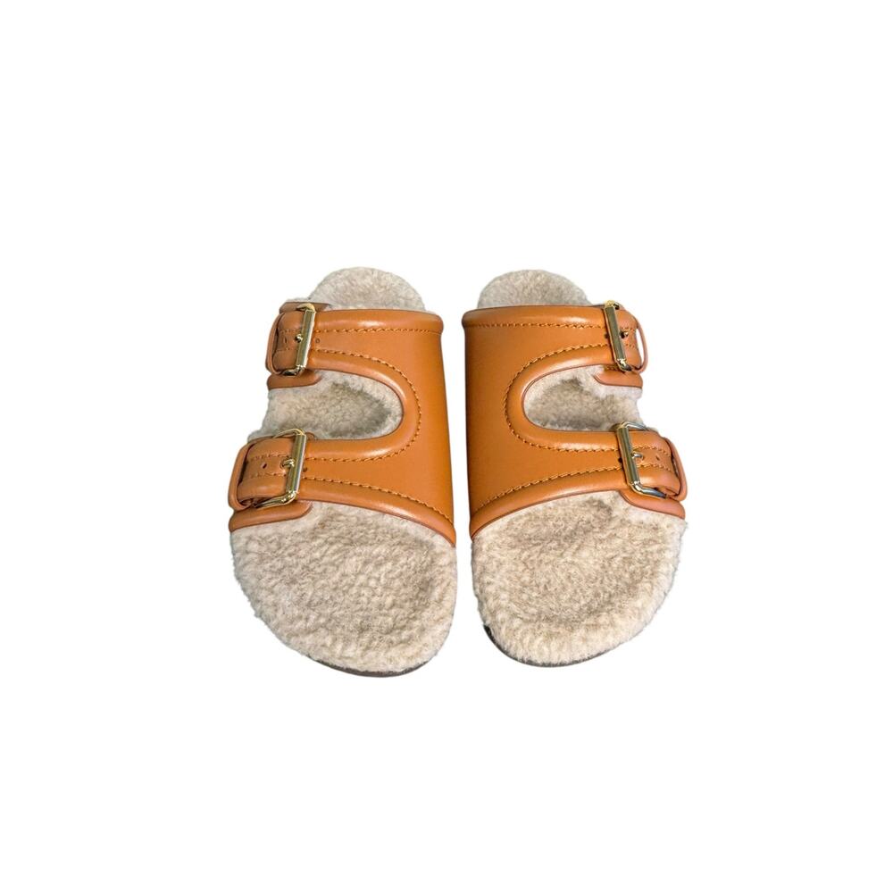 Valentino NIB Fussfriend Shearling Lined Leather Sandals in Brown Size 39.5 - Picture 3 of 14